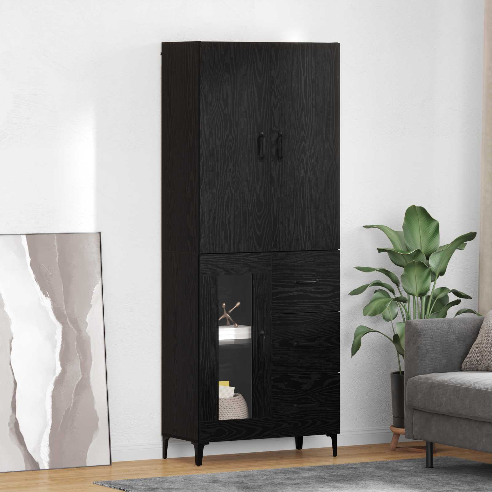Highboard met lade Zwart Eiken 69,5 x 34 x 180 cm Bewerkt hout is nu te koop bij PeponiXL, paradijselijk wonen!