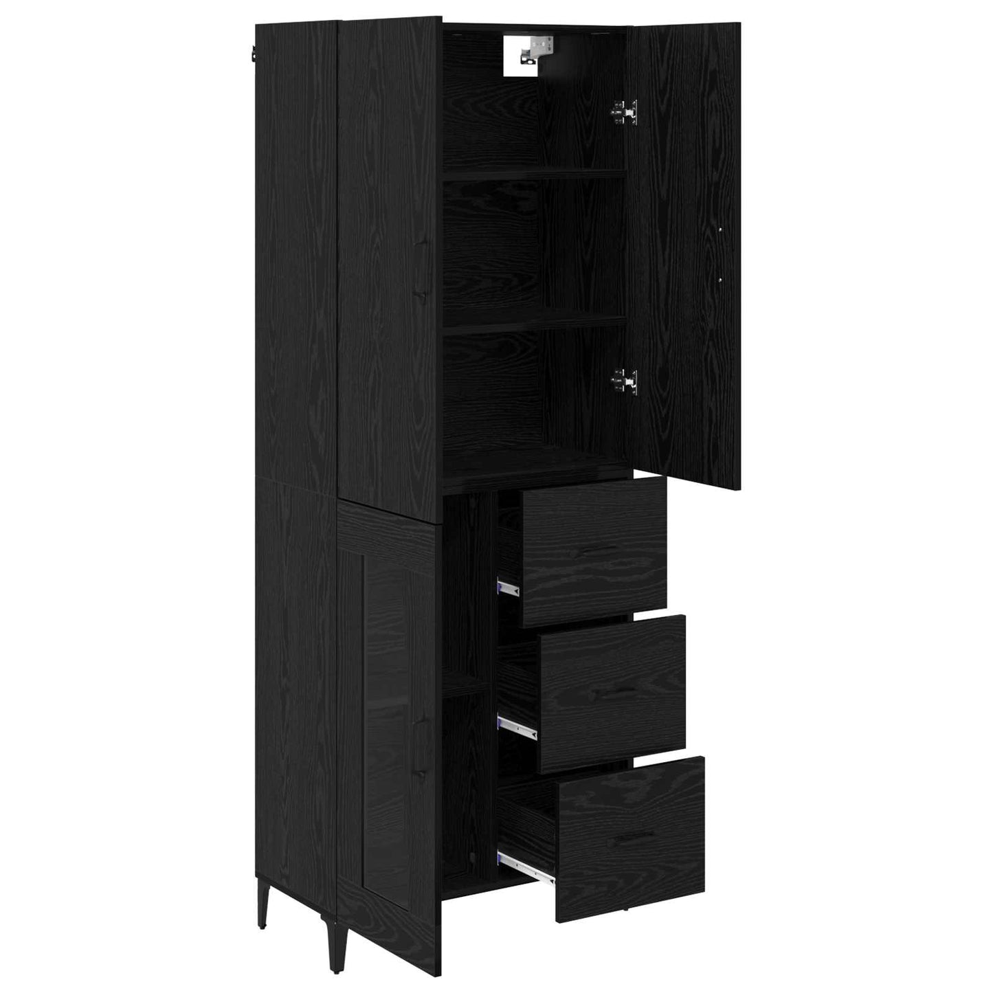 Highboard met lade Zwart Eiken 69,5 x 34 x 180 cm Bewerkt hout is nu te koop bij PeponiXL, paradijselijk wonen!