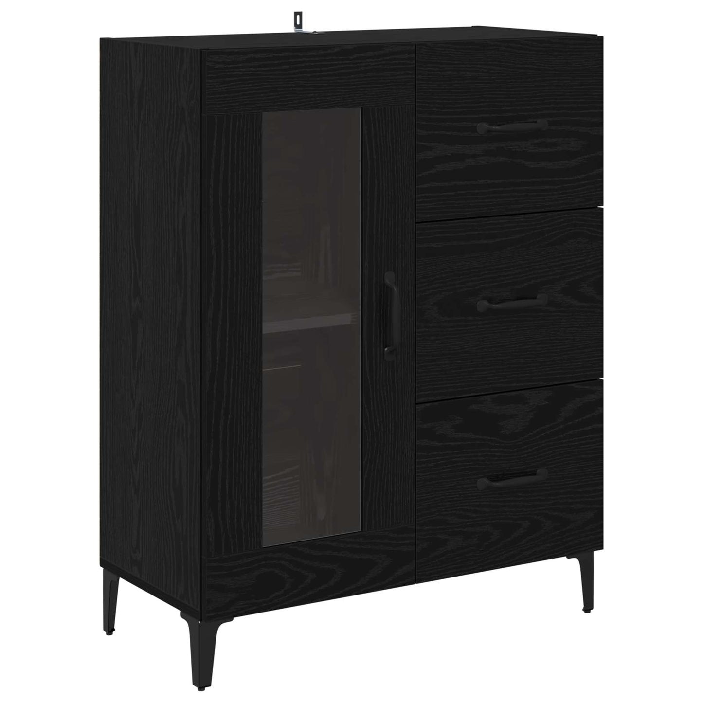 Highboard met lade Zwart Eiken 69,5 x 34 x 180 cm Bewerkt hout is nu te koop bij PeponiXL, paradijselijk wonen!