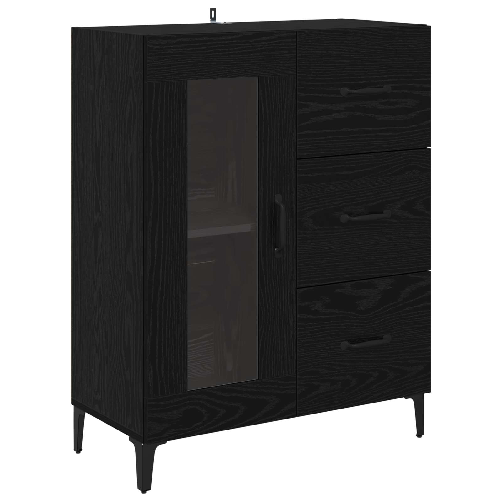 Highboard met lade Zwart Eiken 69,5 x 34 x 180 cm Bewerkt hout is nu te koop bij PeponiXL, paradijselijk wonen!