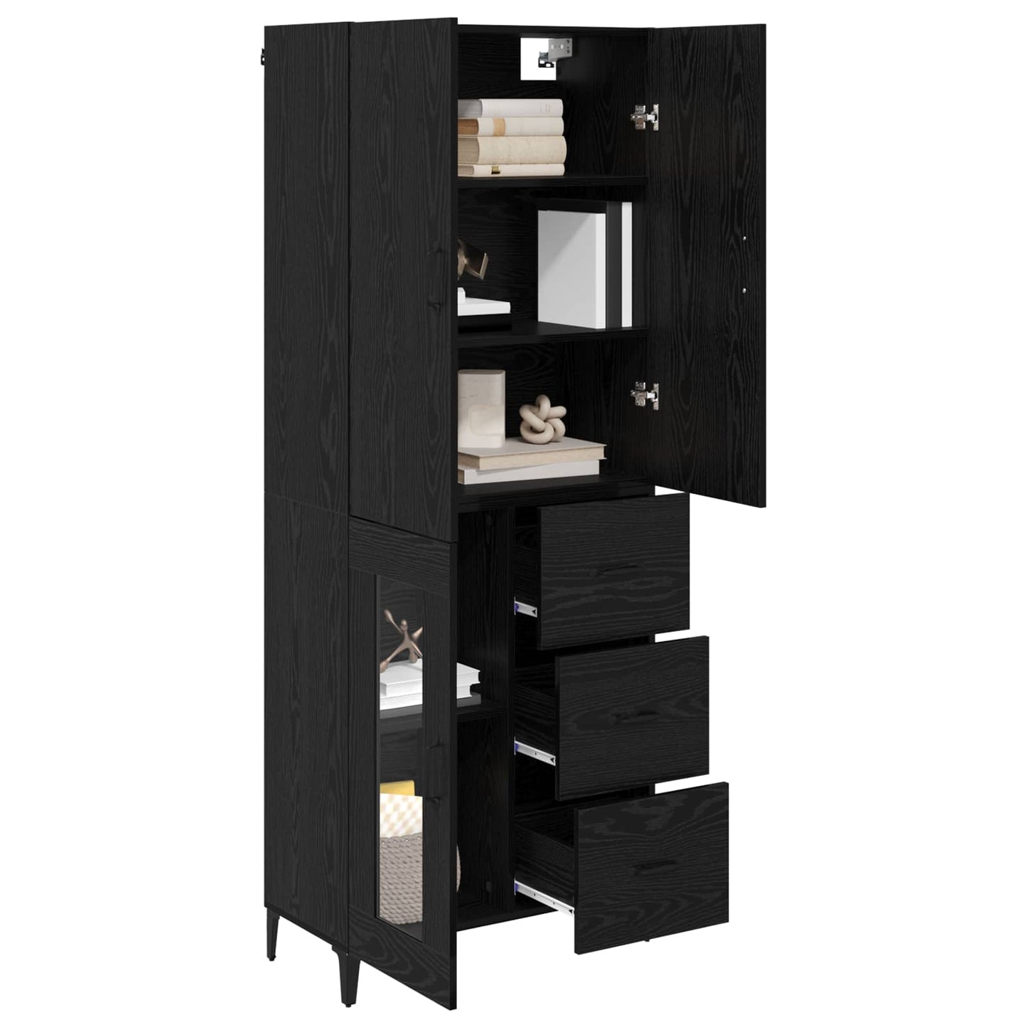 Highboard met lade Zwart Eiken 69,5 x 34 x 180 cm Bewerkt hout is nu te koop bij PeponiXL, paradijselijk wonen!