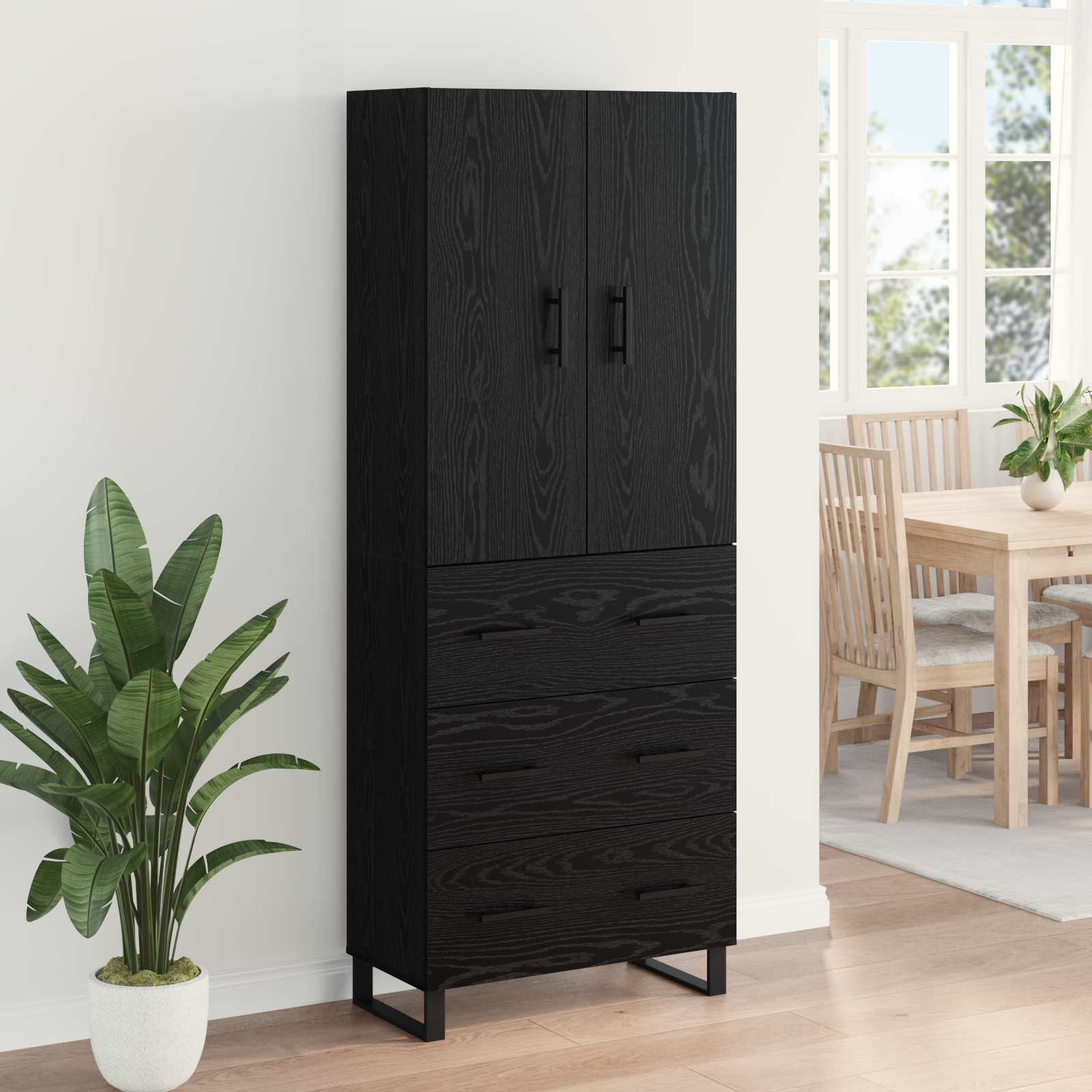 Hoge kast met lade 2 pcs Zwart Eiken 69,5 x 34 x 180 cm is nu te koop bij PeponiXL, paradijselijk wonen!