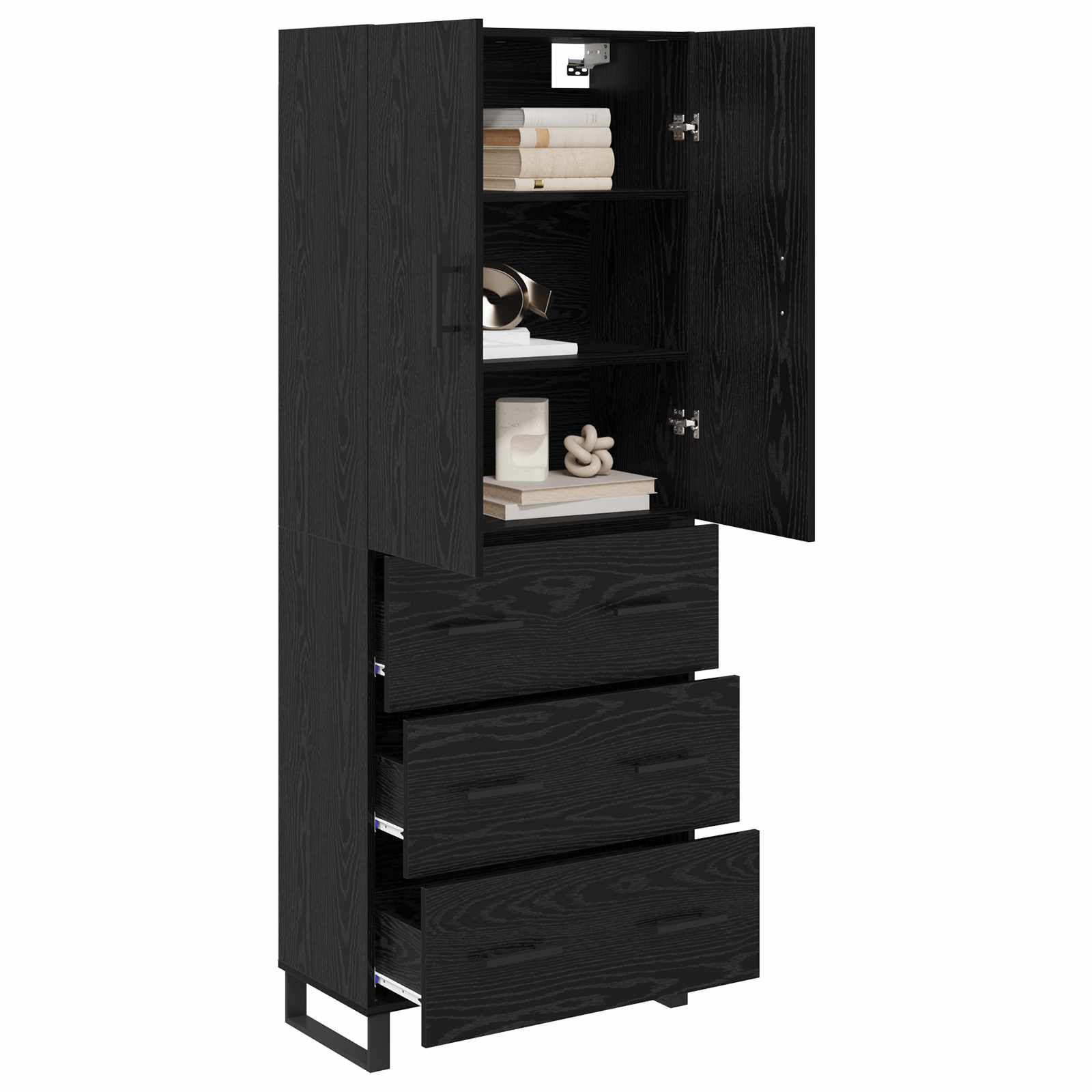 Hoge kast met lade 2 pcs Zwart Eiken 69,5 x 34 x 180 cm is nu te koop bij PeponiXL, paradijselijk wonen!