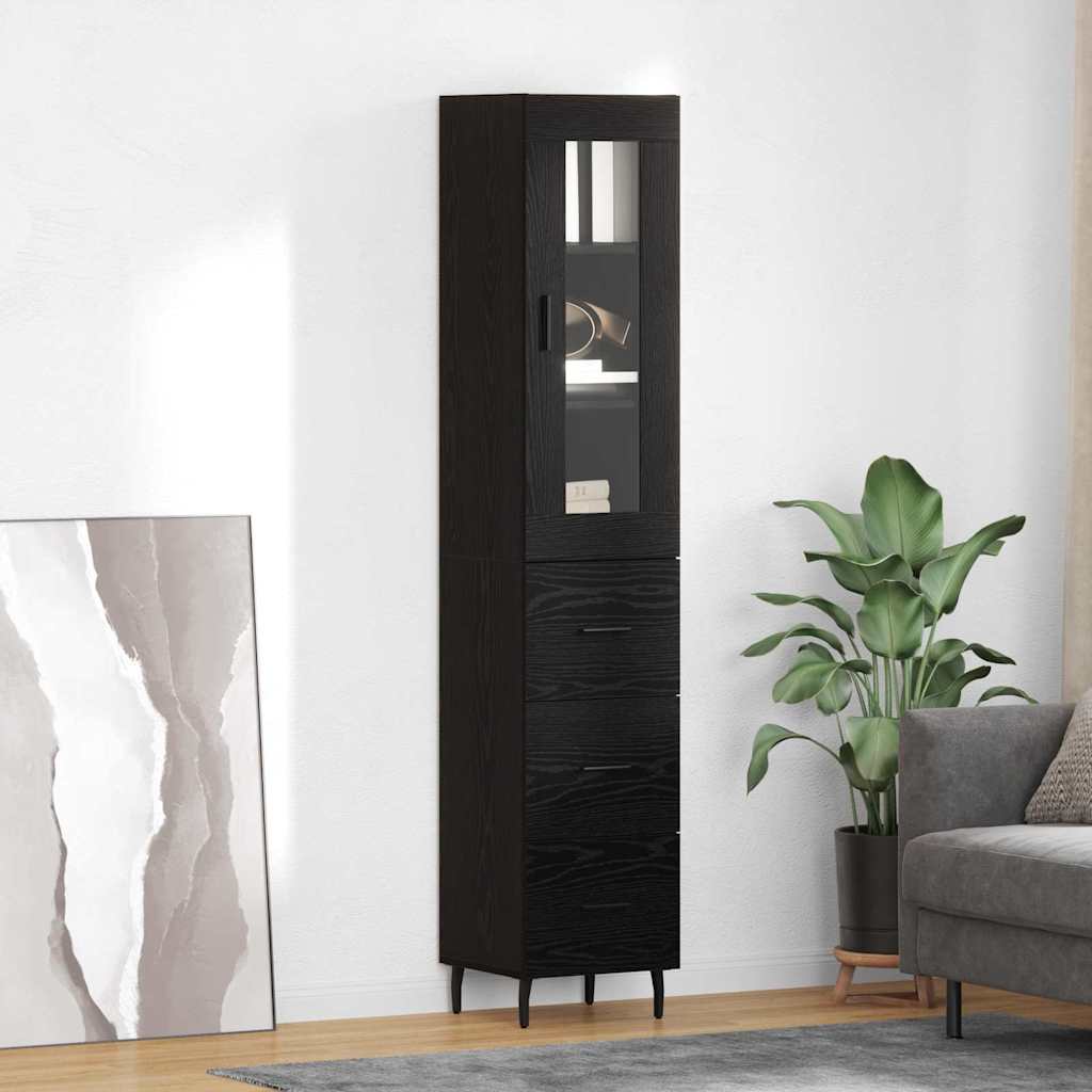 Highboard met lade Zwart Eiken 34,5 x 34 x 180 cm Bewerkt hout is nu te koop bij PeponiXL, paradijselijk wonen!