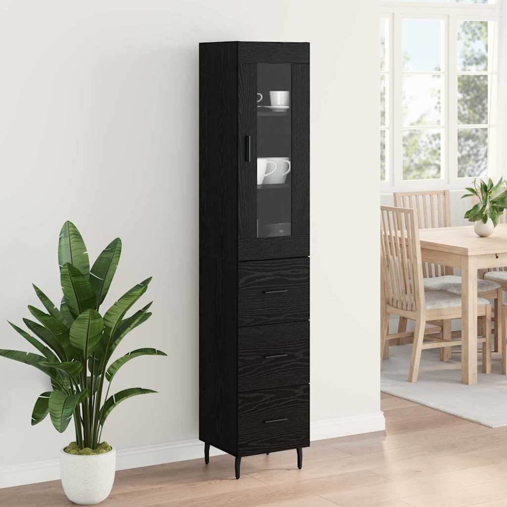 Highboard met lade Zwart Eiken 34,5 x 34 x 180 cm Bewerkt hout is nu te koop bij PeponiXL, paradijselijk wonen!