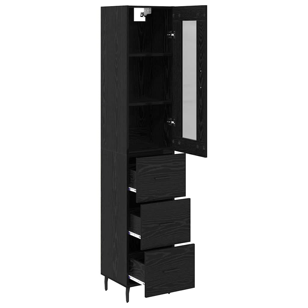 Highboard met lade Zwart Eiken 34,5 x 34 x 180 cm Bewerkt hout is nu te koop bij PeponiXL, paradijselijk wonen!