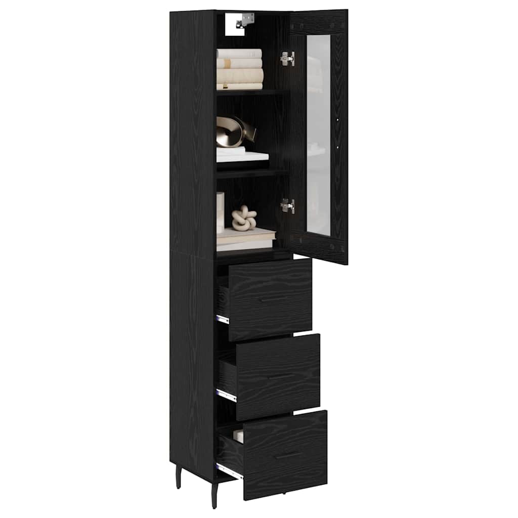Highboard met lade Zwart Eiken 34,5 x 34 x 180 cm Bewerkt hout is nu te koop bij PeponiXL, paradijselijk wonen!