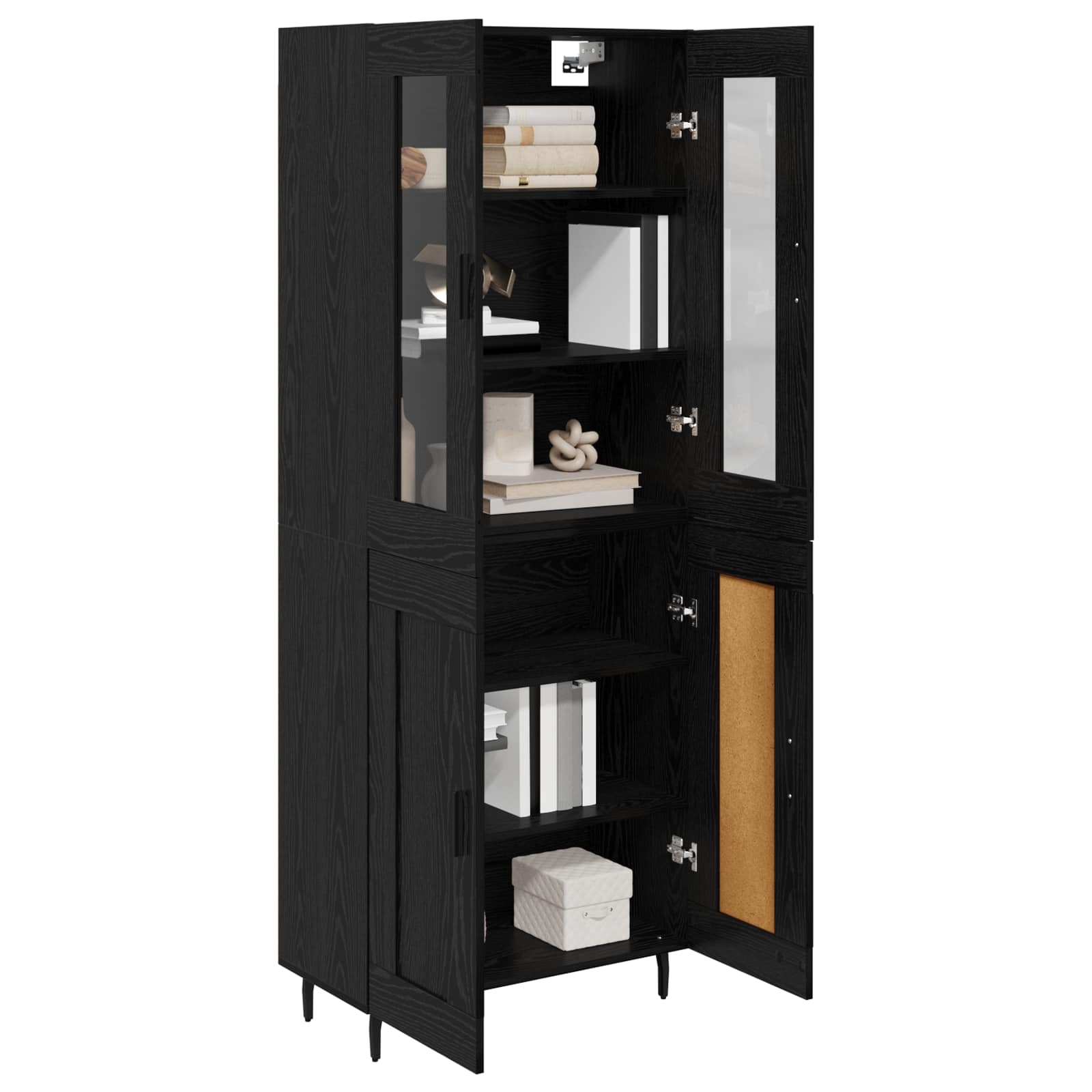 Hoge kast 2 pcs Zwart Eiken Bewerkt hout is nu te koop bij PeponiXL, paradijselijk wonen!