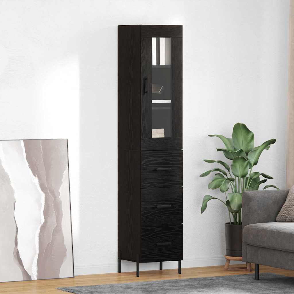 Highboard met lade Zwart Eiken 34,5 x 34 x 180 cm Bewerkt hout is nu te koop bij PeponiXL, paradijselijk wonen!