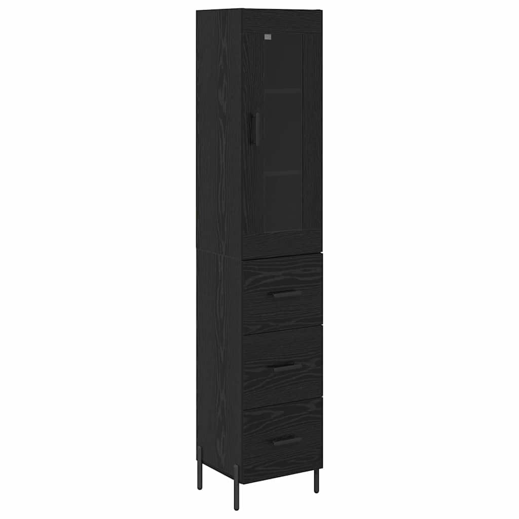 Highboard met lade Zwart Eiken 34,5 x 34 x 180 cm Bewerkt hout is nu te koop bij PeponiXL, paradijselijk wonen!