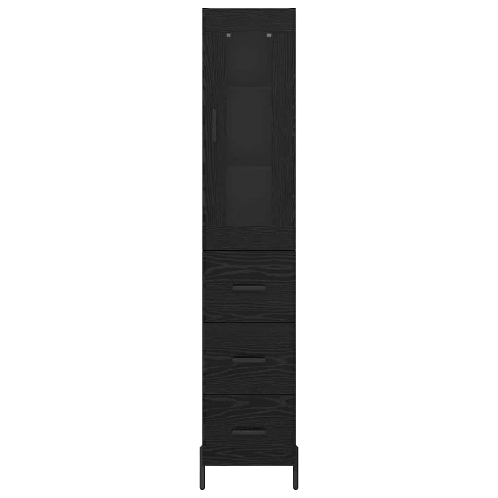 Highboard met lade Zwart Eiken 34,5 x 34 x 180 cm Bewerkt hout is nu te koop bij PeponiXL, paradijselijk wonen!