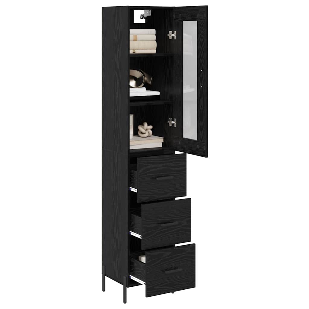 Highboard met lade Zwart Eiken 34,5 x 34 x 180 cm Bewerkt hout is nu te koop bij PeponiXL, paradijselijk wonen!