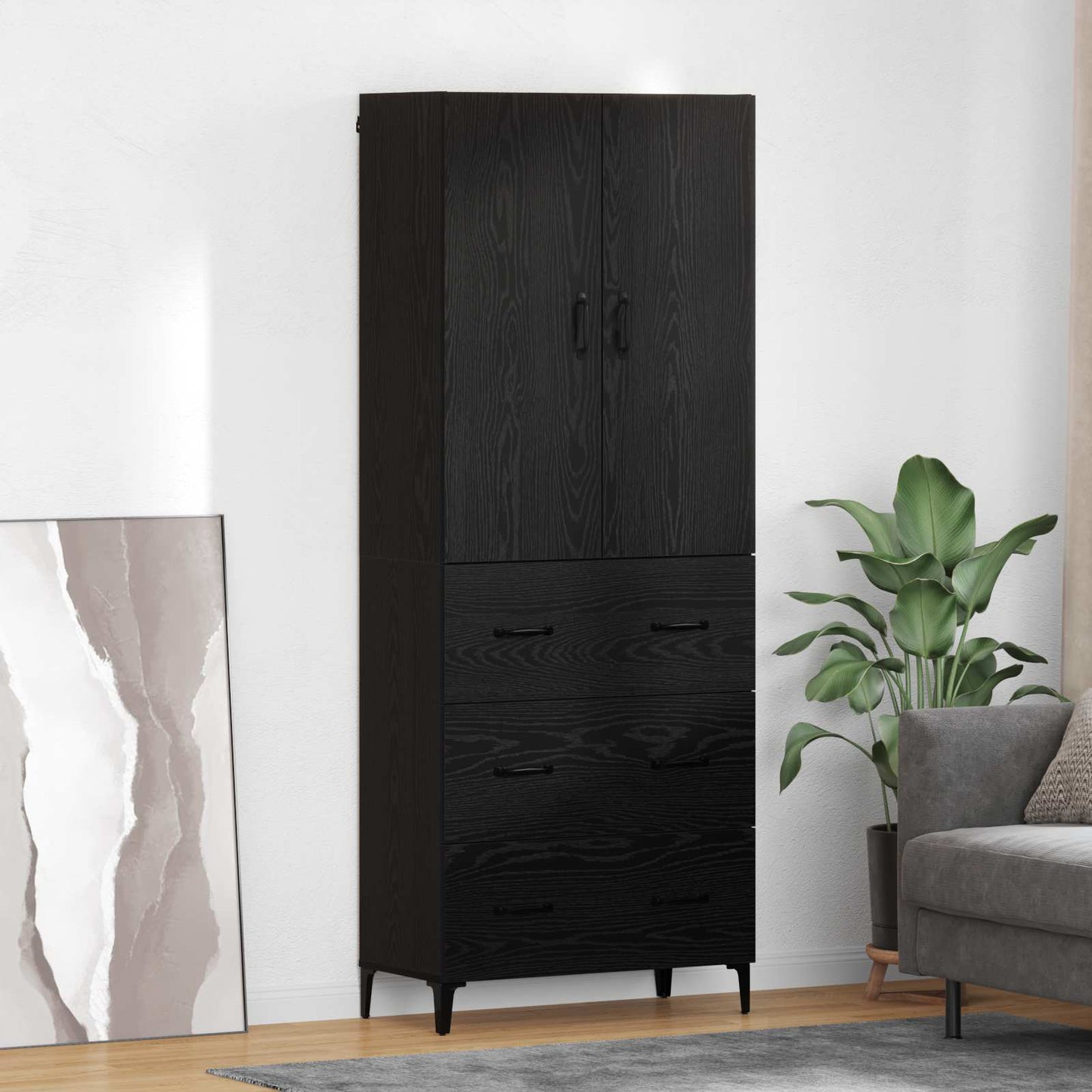 Highboard met lade Zwart Eiken 69,5 x 34 x 180 cm Bewerkt hout is nu te koop bij PeponiXL, paradijselijk wonen!