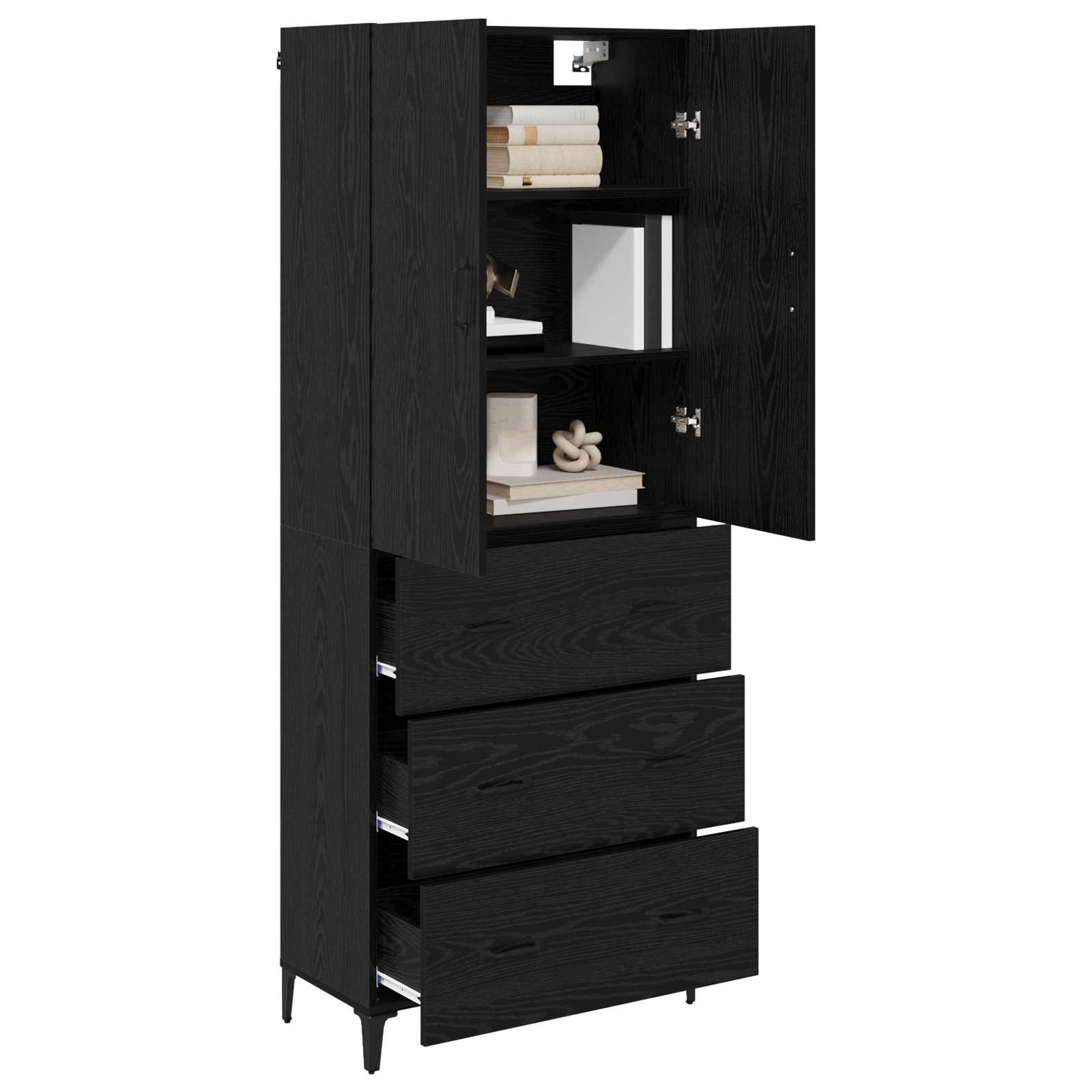 Highboard met lade Zwart Eiken 69,5 x 34 x 180 cm Bewerkt hout is nu te koop bij PeponiXL, paradijselijk wonen!