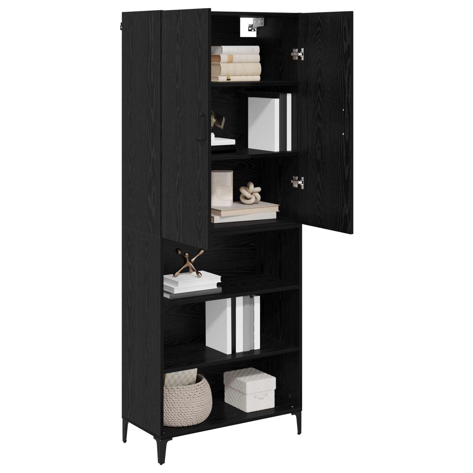 Highboard Zwart Eiken 69,5 x 34 x 180 cm Bewerkt hout is nu te koop bij PeponiXL, paradijselijk wonen!