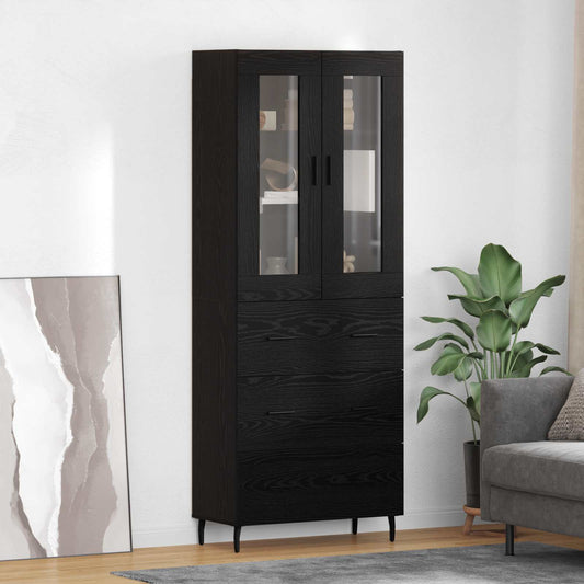 Hoge kast met lade 2 pcs Zwart Eiken Bewerkt hout is nu te koop bij PeponiXL, paradijselijk wonen!