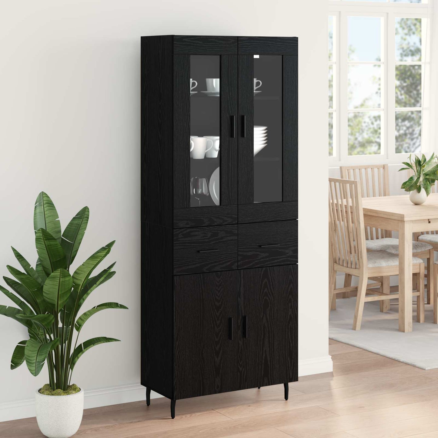 Hoge kast met lade 2 pcs Zwart Eiken Bewerkt hout is nu te koop bij PeponiXL, paradijselijk wonen!