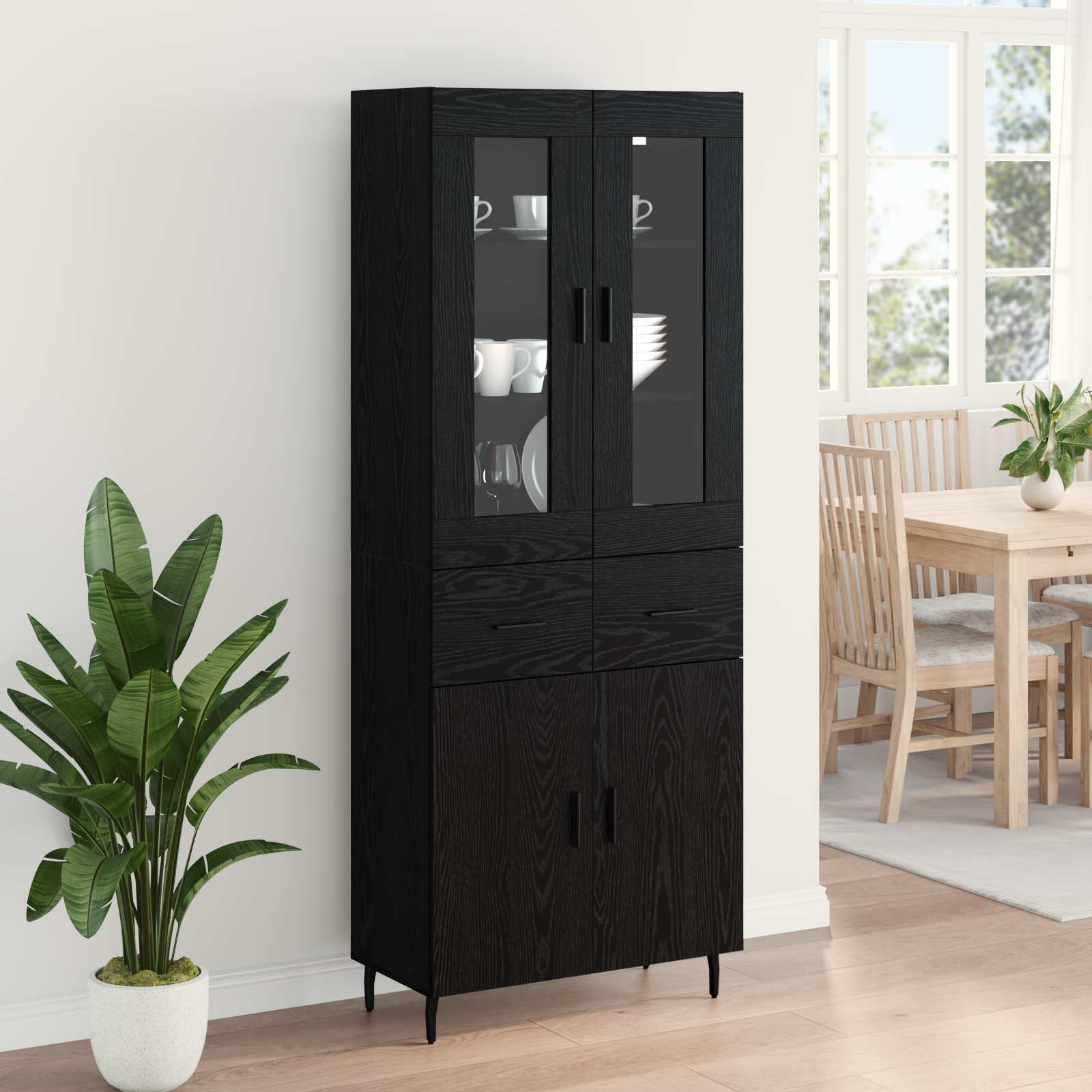 Hoge kast met lade 2 pcs Zwart Eiken Bewerkt hout is nu te koop bij PeponiXL, paradijselijk wonen!