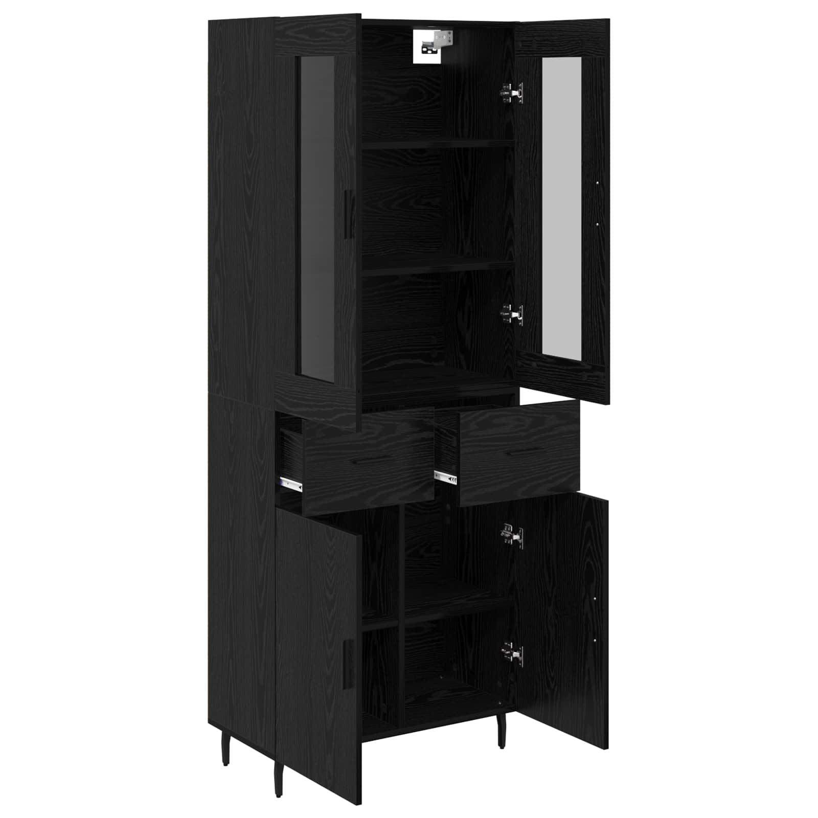 Hoge kast met lade 2 pcs Zwart Eiken Bewerkt hout is nu te koop bij PeponiXL, paradijselijk wonen!