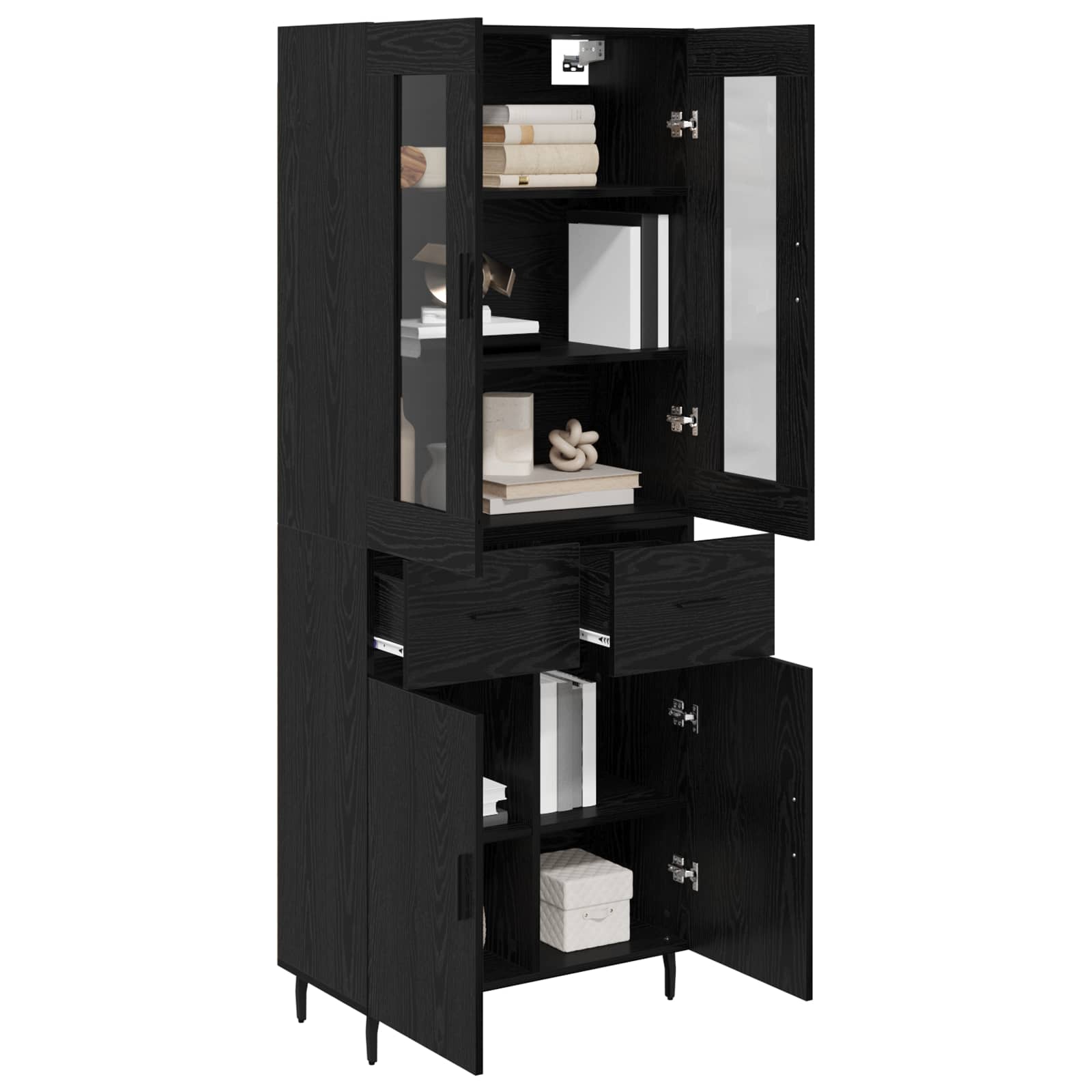 Hoge kast met lade 2 pcs Zwart Eiken Bewerkt hout is nu te koop bij PeponiXL, paradijselijk wonen!