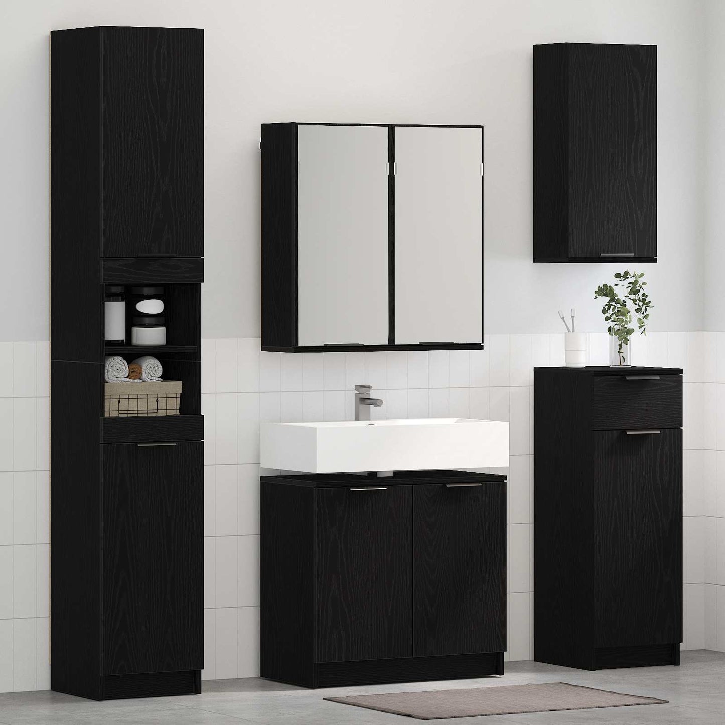 Badkamermeubelset met lade 4 pcs Zwart Eiken Bewerkt hout is nu te koop bij PeponiXL, paradijselijk wonen!
