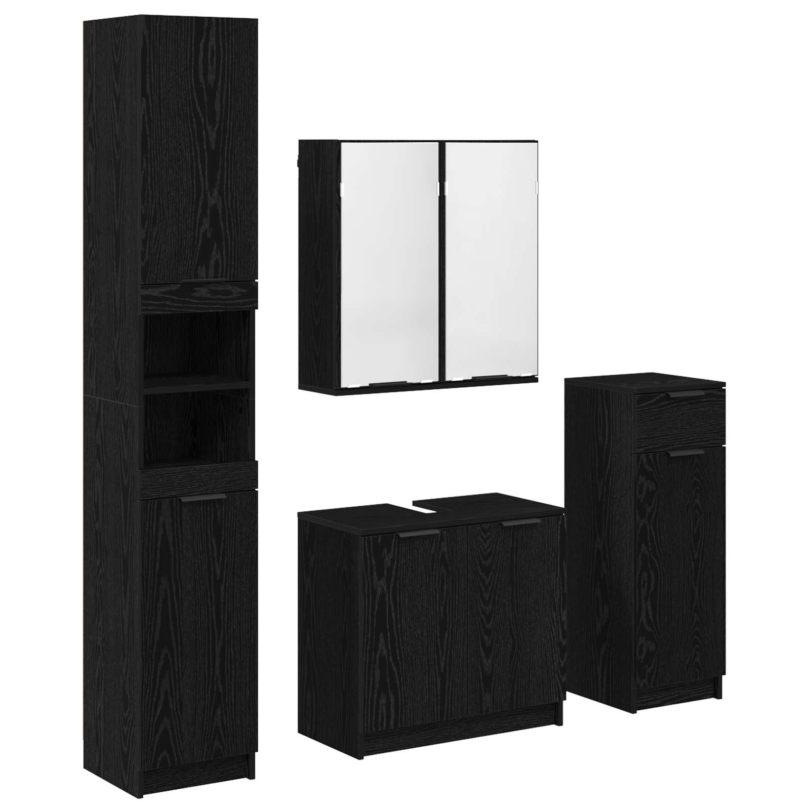 Badkamermeubelset met lade 4 pcs Zwart Eiken Bewerkt hout is nu te koop bij PeponiXL, paradijselijk wonen!