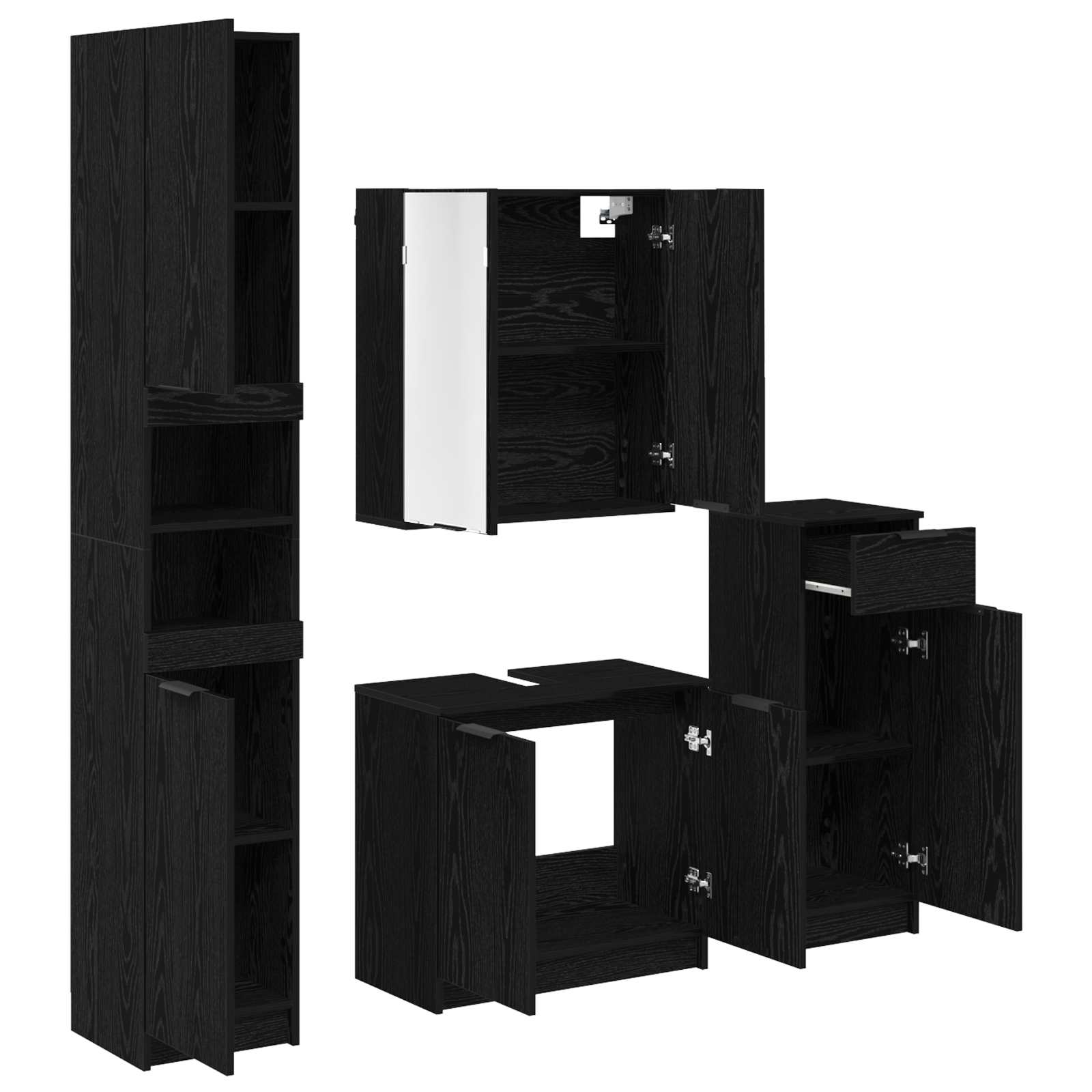 Badkamermeubelset met lade 4 pcs Zwart Eiken Bewerkt hout is nu te koop bij PeponiXL, paradijselijk wonen!