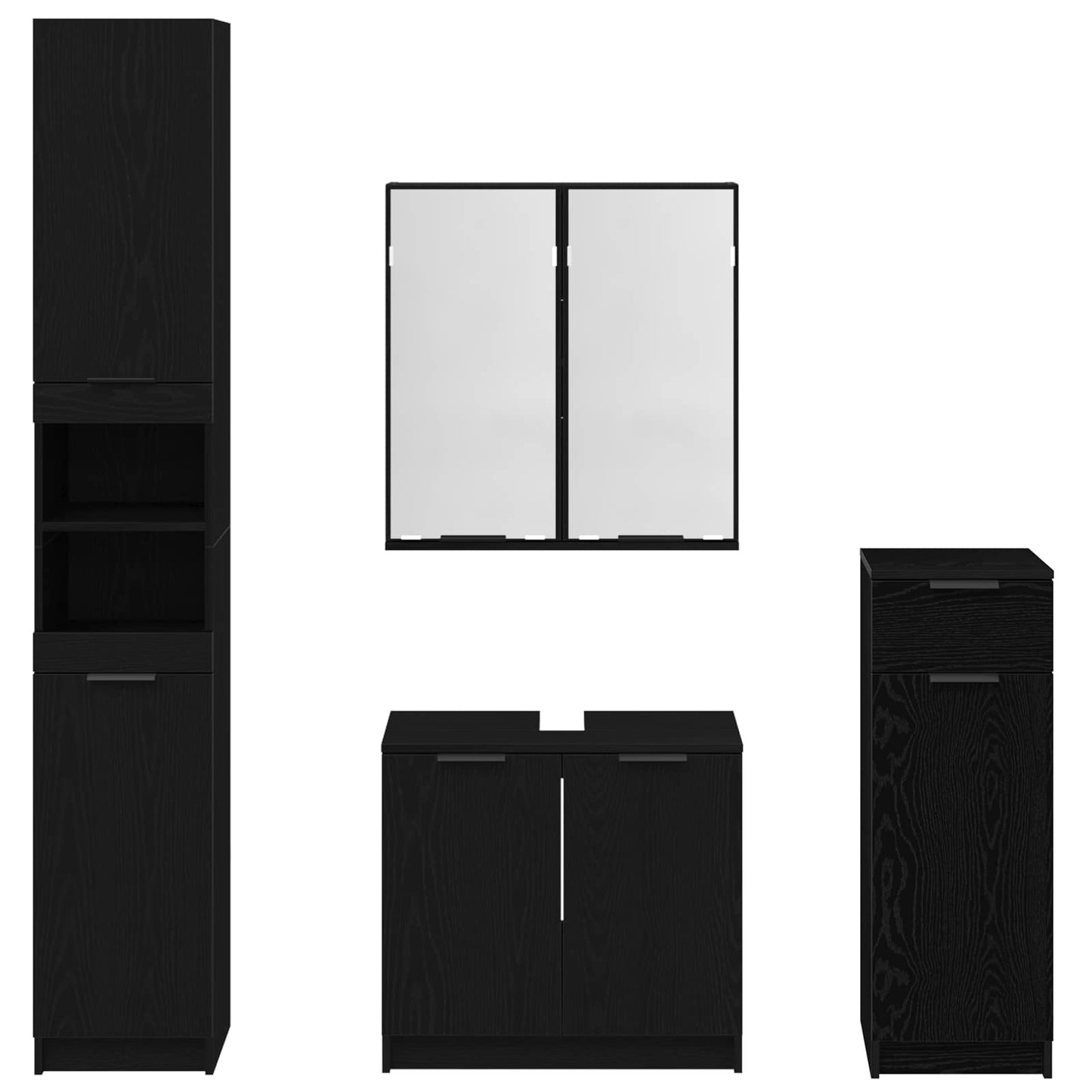 Badkamermeubelset met lade 4 pcs Zwart Eiken Bewerkt hout is nu te koop bij PeponiXL, paradijselijk wonen!