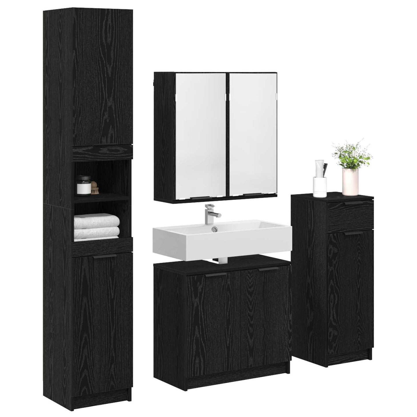 Badkamermeubelset met lade 4 pcs Zwart Eiken Bewerkt hout is nu te koop bij PeponiXL, paradijselijk wonen!