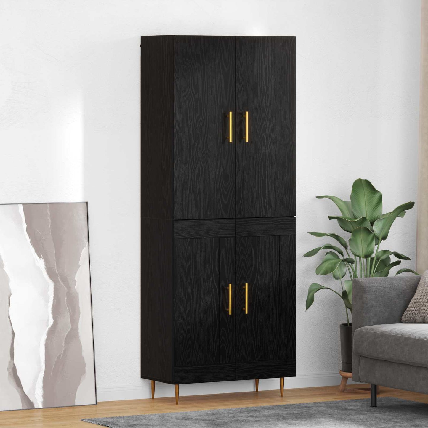Highboard Zwart Eiken 69,5 x 34 x 180 cm Bewerkt hout is nu te koop bij PeponiXL, paradijselijk wonen!