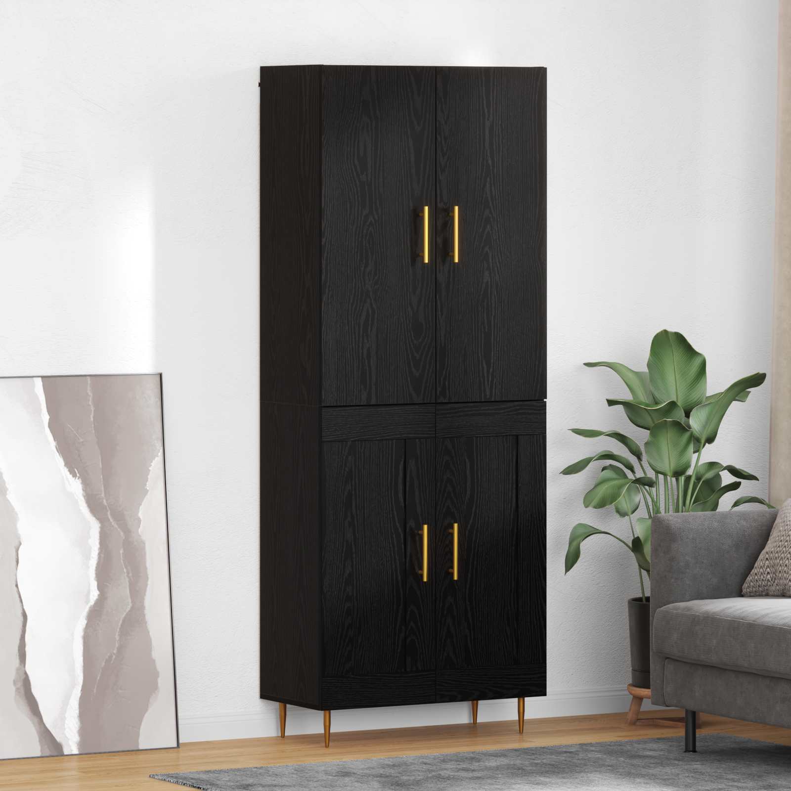 Highboard Zwart Eiken 69,5 x 34 x 180 cm Bewerkt hout is nu te koop bij PeponiXL, paradijselijk wonen!