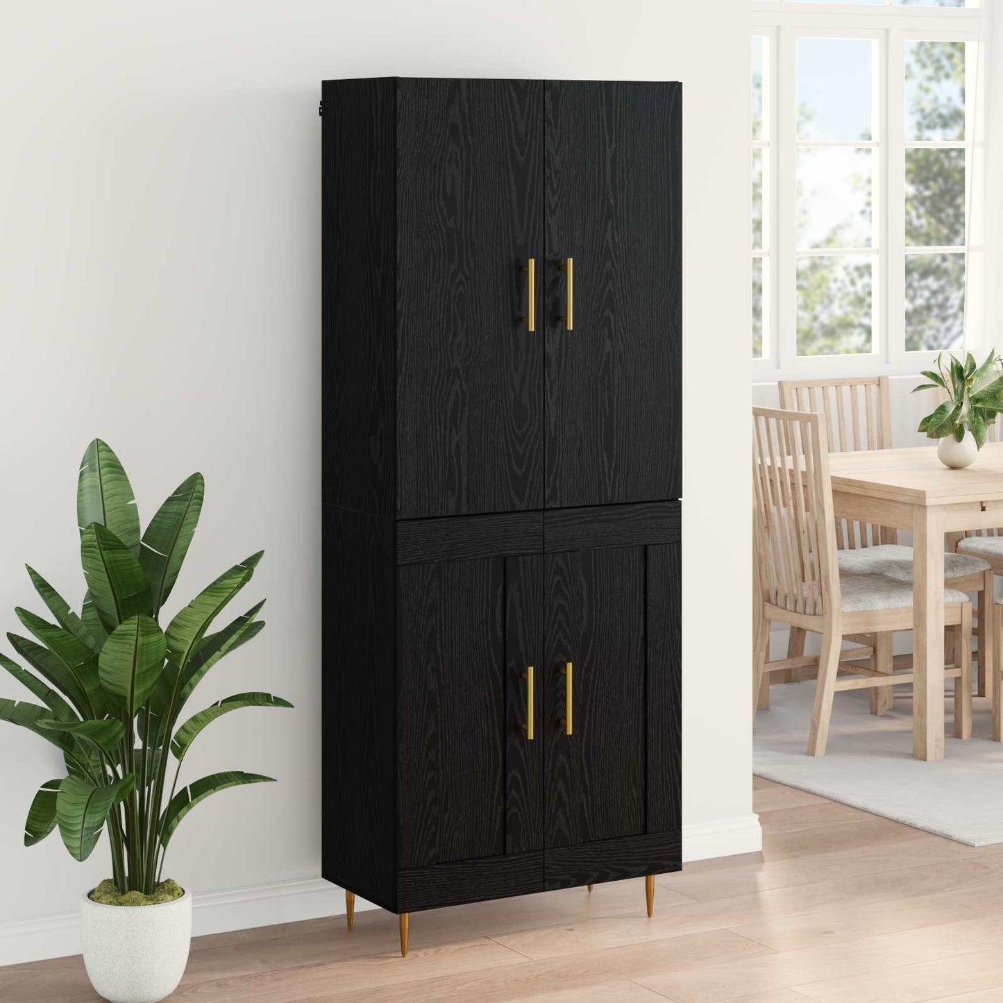 Highboard Zwart Eiken 69,5 x 34 x 180 cm Bewerkt hout is nu te koop bij PeponiXL, paradijselijk wonen!