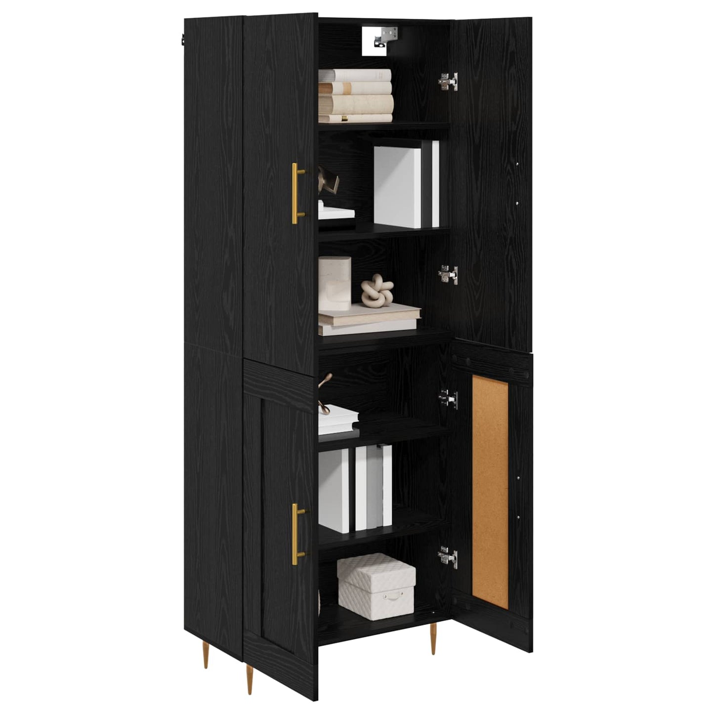 Highboard Zwart Eiken 69,5 x 34 x 180 cm Bewerkt hout is nu te koop bij PeponiXL, paradijselijk wonen!