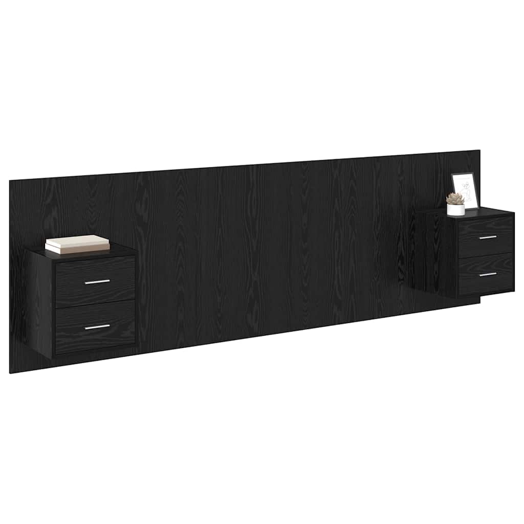 Hoofdbord Met Kast met lade 3 stuks Zwart Eiken Bewerkt hout is nu te koop bij PeponiXL, paradijselijk wonen!