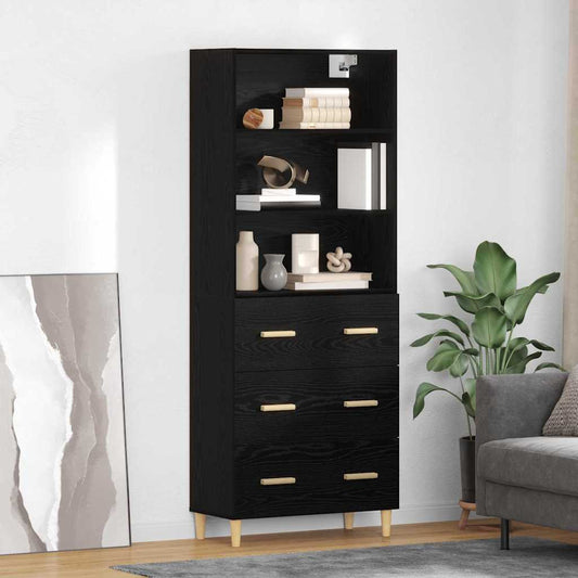 Hoge kast Zwart Eiken 69,5 x 32,5 x 180 cm Bewerkt hout is nu te koop bij PeponiXL, paradijselijk wonen!