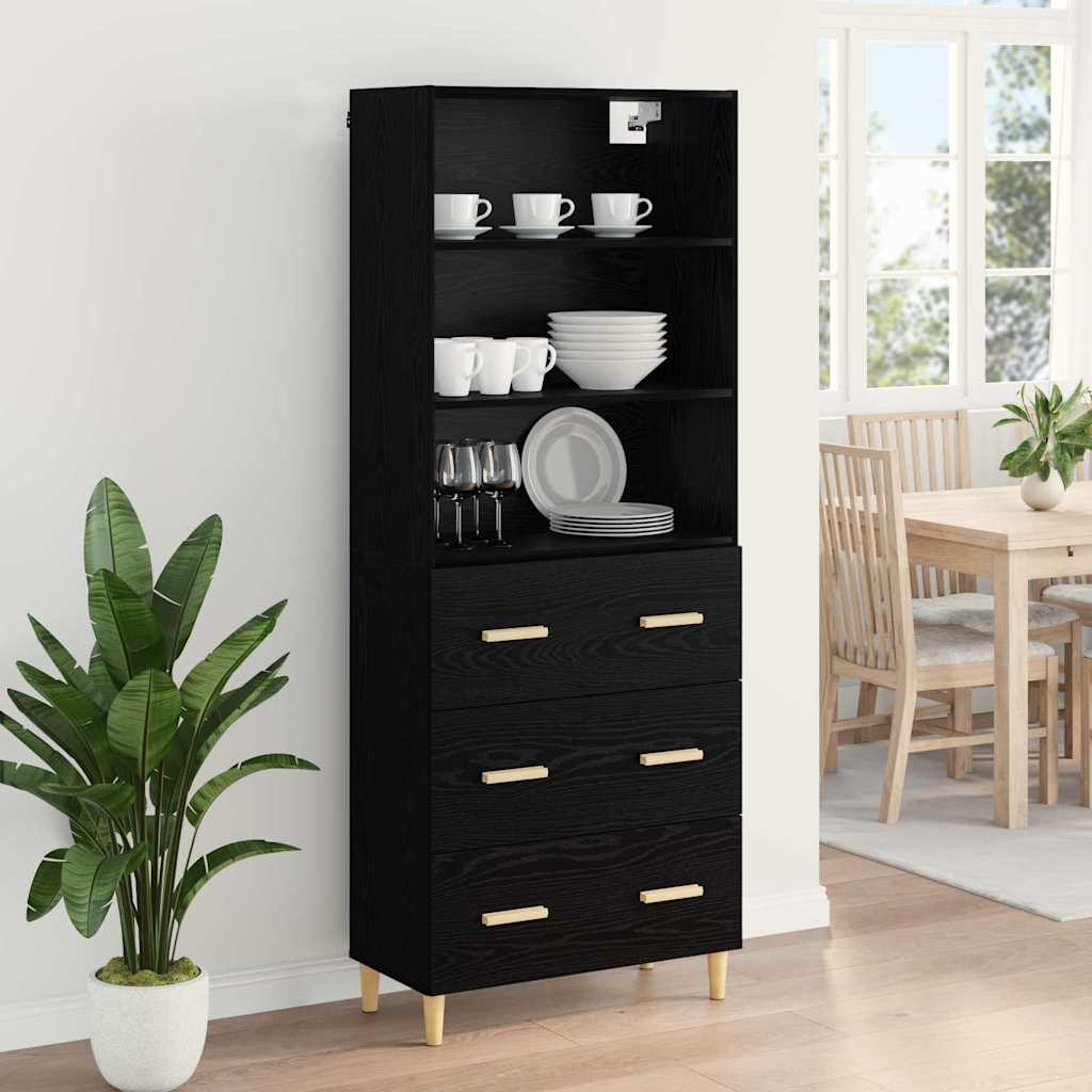 Hoge kast Zwart Eiken 69,5 x 32,5 x 180 cm Bewerkt hout is nu te koop bij PeponiXL, paradijselijk wonen!