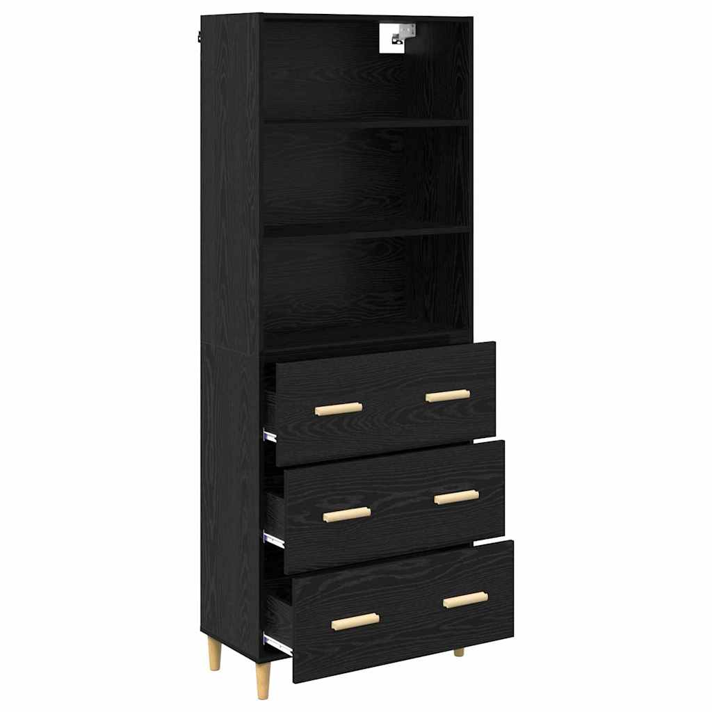 Hoge kast Zwart Eiken 69,5 x 32,5 x 180 cm Bewerkt hout is nu te koop bij PeponiXL, paradijselijk wonen!