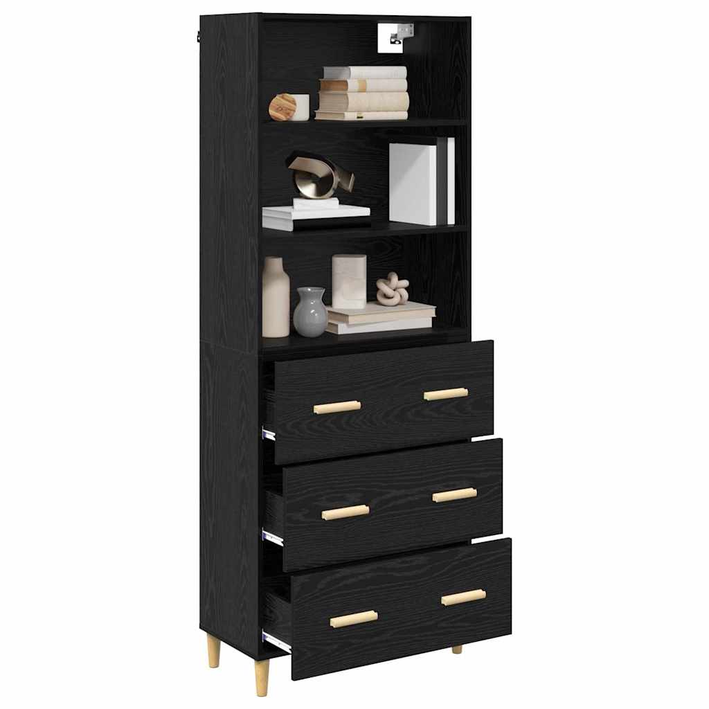 Hoge kast Zwart Eiken 69,5 x 32,5 x 180 cm Bewerkt hout is nu te koop bij PeponiXL, paradijselijk wonen!