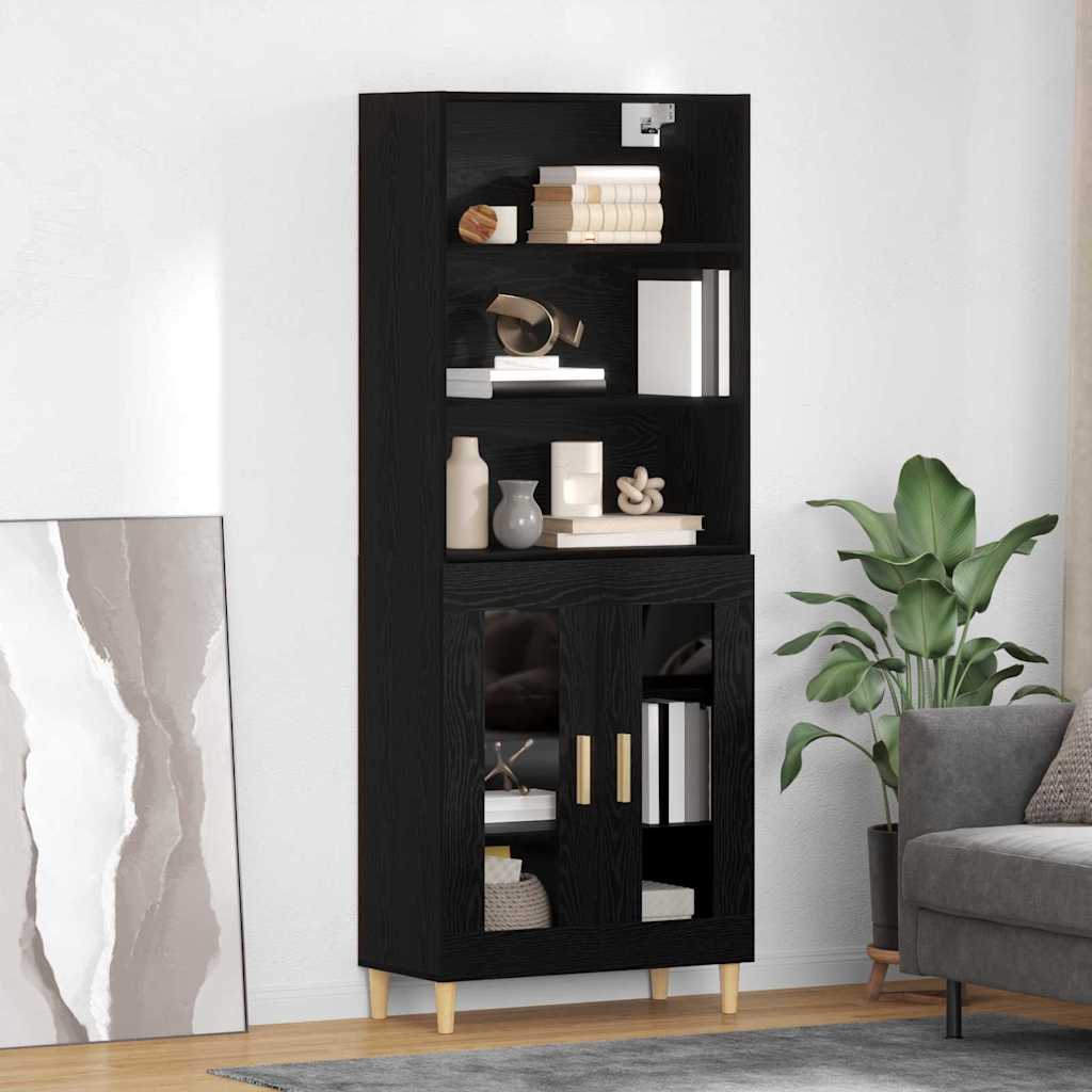 Hoge kast Zwart Eiken 69,5 x 32,5 x 180 cm Bewerkt hout is nu te koop bij PeponiXL, paradijselijk wonen!