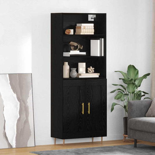 Hoge kast met lade Zwart Eiken 69,5 x 34 x 180 cm Bewerkt hout is nu te koop bij PeponiXL, paradijselijk wonen!