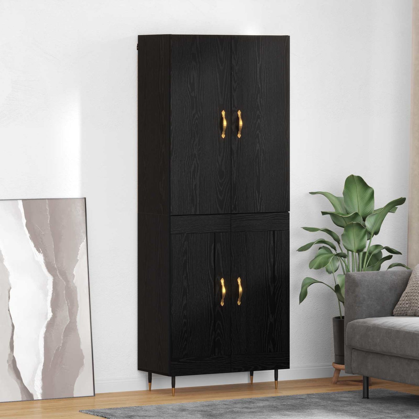 Highboard Zwart Eiken 69,5 x 34 x 180 cm Bewerkt hout is nu te koop bij PeponiXL, paradijselijk wonen!