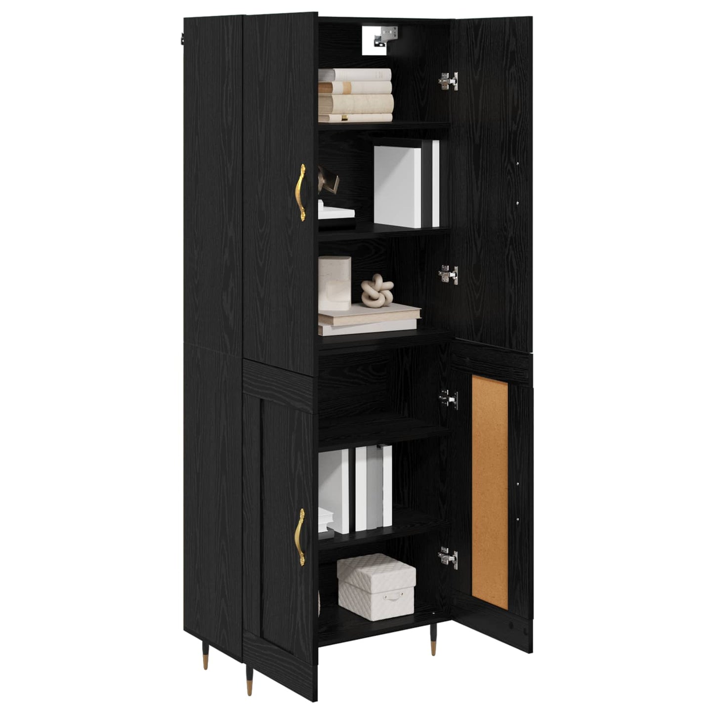 Highboard Zwart Eiken 69,5 x 34 x 180 cm Bewerkt hout is nu te koop bij PeponiXL, paradijselijk wonen!