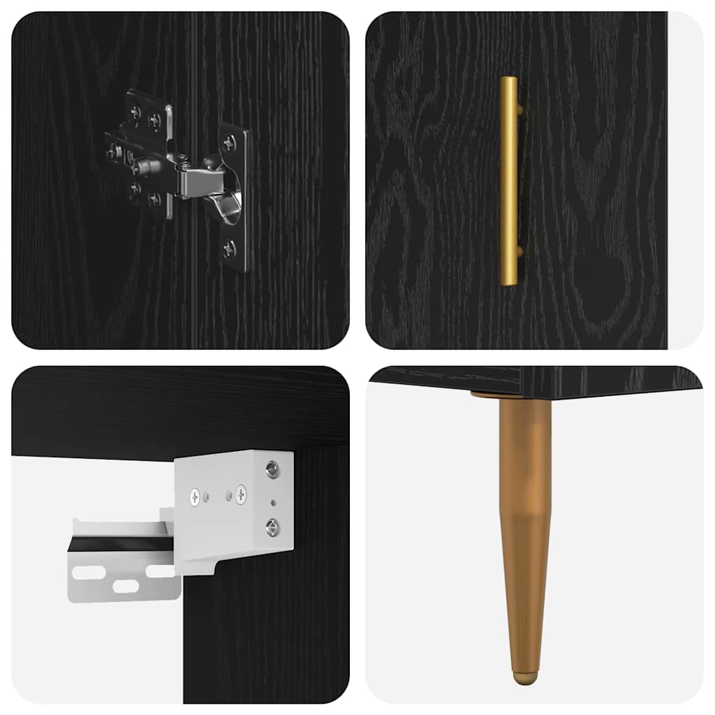Hoge kast 2 pcs Zwart Eiken Bewerkt hout is nu te koop bij PeponiXL, paradijselijk wonen!