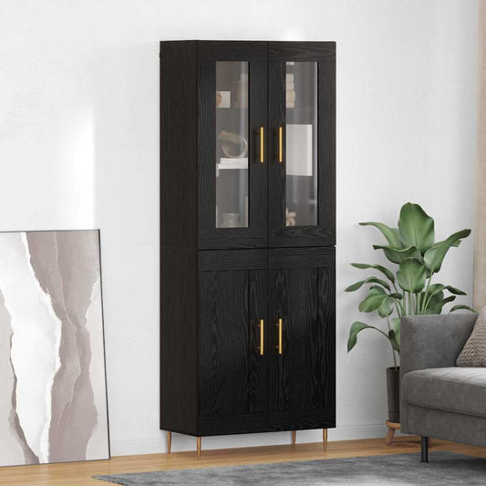 Hoge kast 2 pcs Zwart Eiken Bewerkt hout is nu te koop bij PeponiXL, paradijselijk wonen!