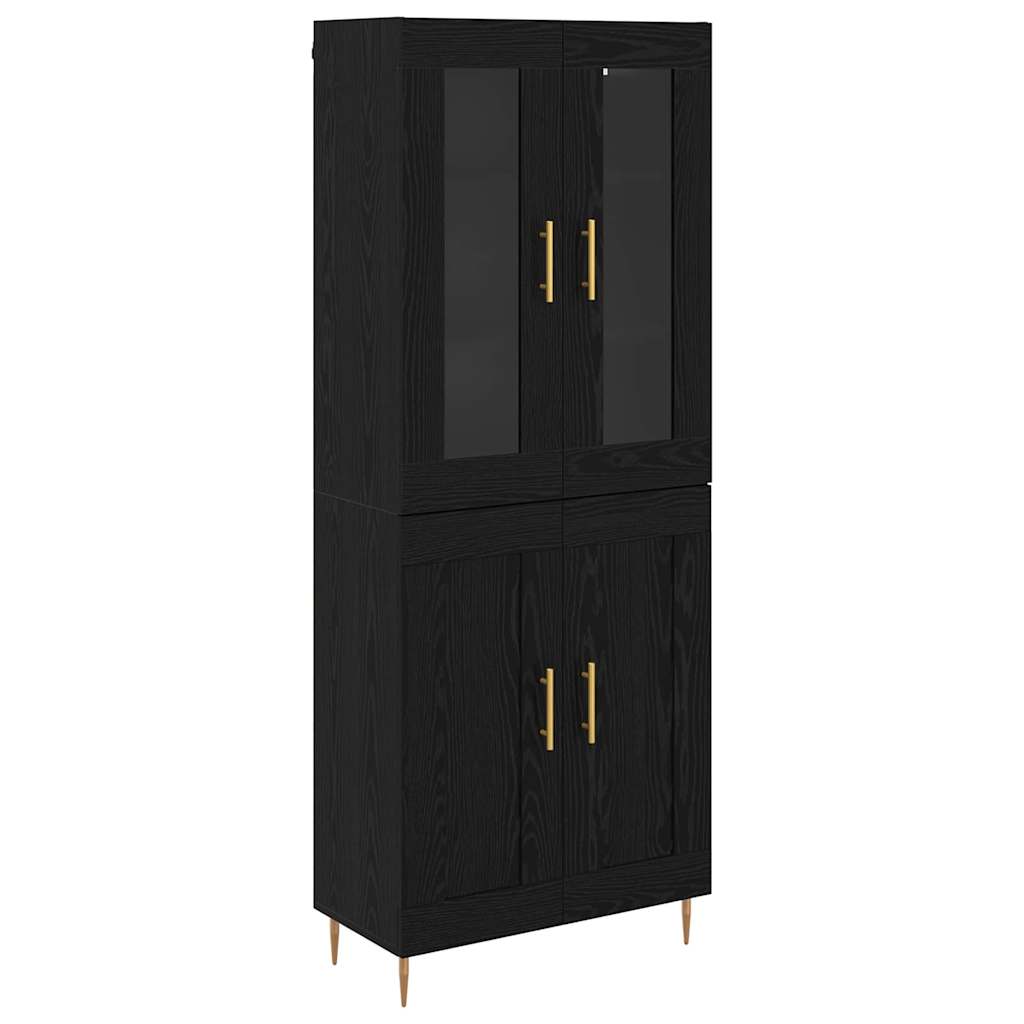 Hoge kast 2 pcs Zwart Eiken Bewerkt hout is nu te koop bij PeponiXL, paradijselijk wonen!