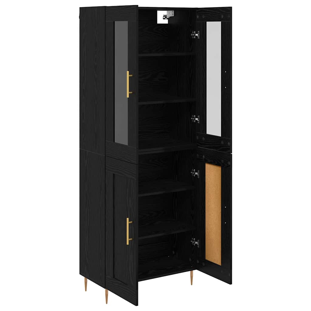 Hoge kast 2 pcs Zwart Eiken Bewerkt hout is nu te koop bij PeponiXL, paradijselijk wonen!