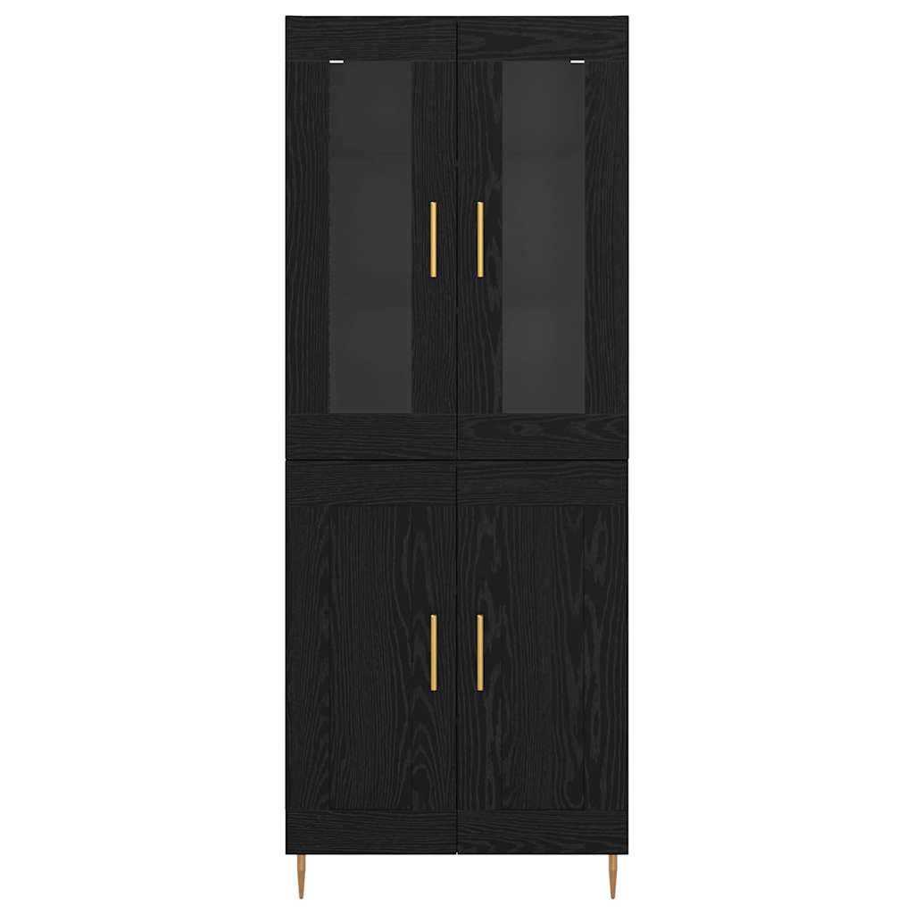 Hoge kast 2 pcs Zwart Eiken Bewerkt hout is nu te koop bij PeponiXL, paradijselijk wonen!