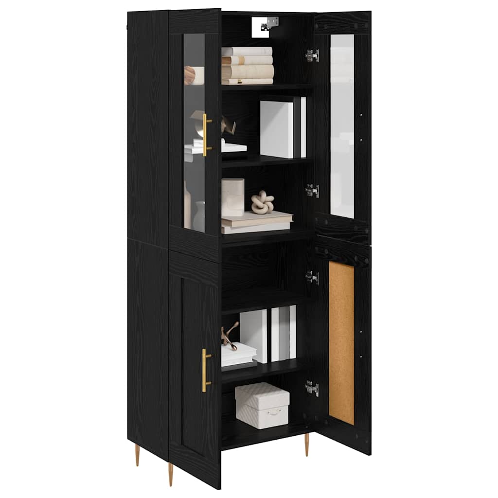 Hoge kast 2 pcs Zwart Eiken Bewerkt hout is nu te koop bij PeponiXL, paradijselijk wonen!