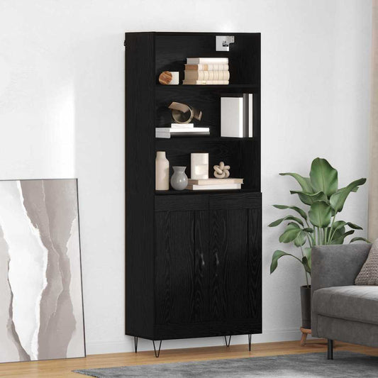 Hoge kast met lade 2 pcs Zwart Eiken Bewerkt hout is nu te koop bij PeponiXL, paradijselijk wonen!