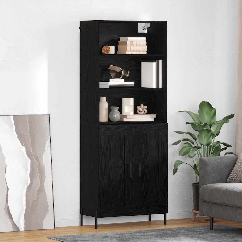 Hoge kast Zwart eiken 69,5 x 34 x 180 cm Bewerkt hout is nu te koop bij PeponiXL, paradijselijk wonen!